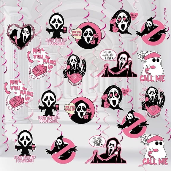 9 Piece Pink Halloween Ghost Hanging Swirl Decorations Scary Party Decor