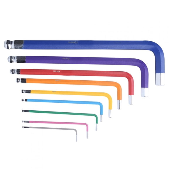 9-Piece Premium Colorful Metric Hex Socket Wrench Set, Flat Head Extended L-Style Allen Key Tools, Chrome Vanadium Steel Construction, 1.5mm-10mm (0.06-0.39 inches) for Professional and DIY Use