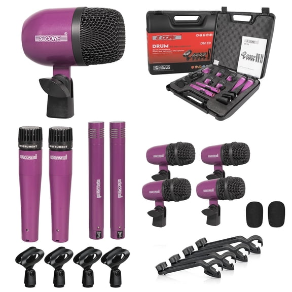 9-Piece All-Metal Drum Microphone Kit with Case, Professional Wired Mics for Full Drum Set, Tom, Snare, Cymbals & Overhead Recording