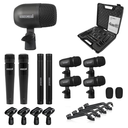 9-Piece Professional Drum Microphone Kit with Carry Case, All-Metal Wired Mics for Full Drum Set, Live & Studio Recording