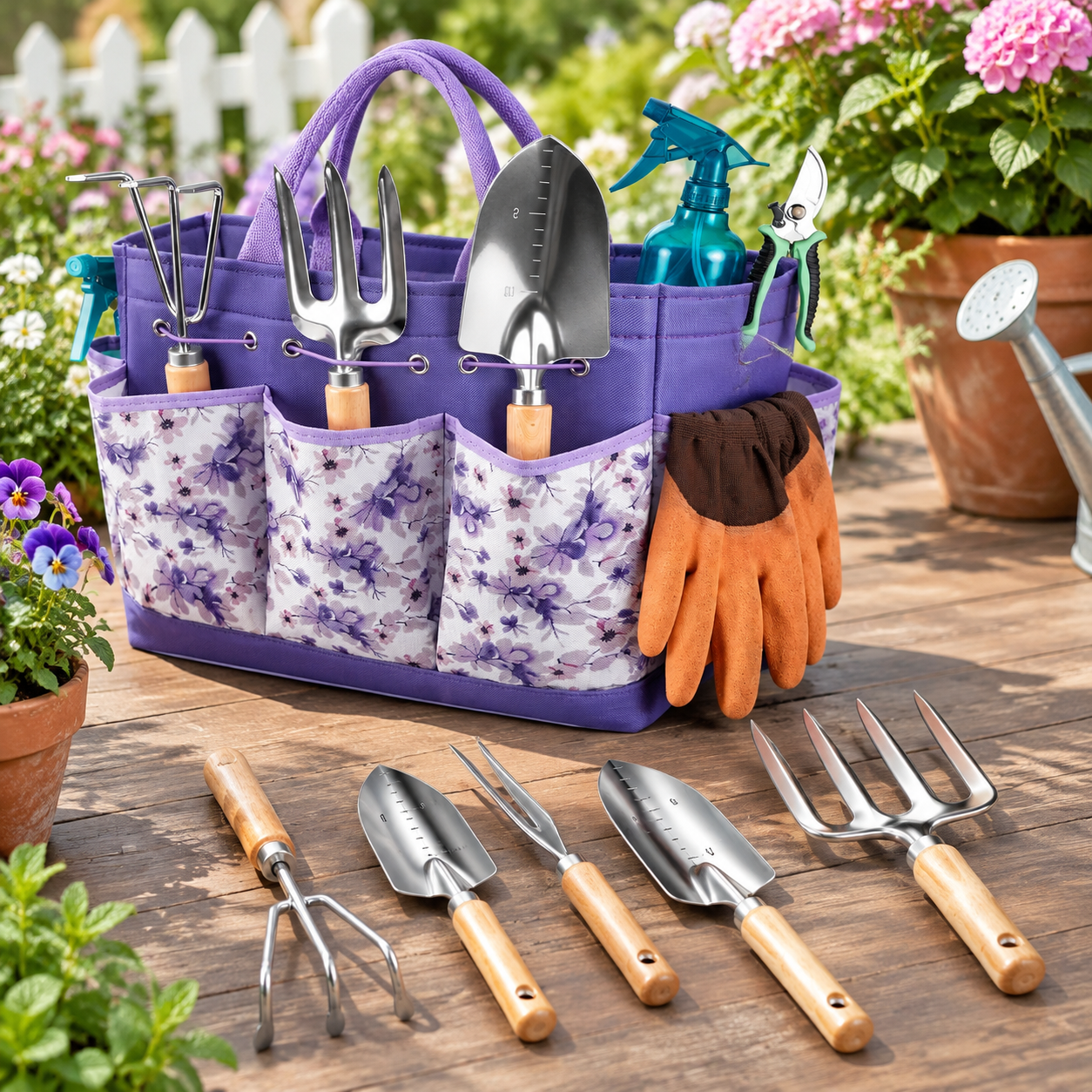 9-Piece Purple Gardening Tool Set With Fashion Storage Handbag ...
