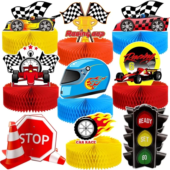 9 Piece Race Car Party Decorations Race Car Honeycomb Centerpiece Let'S Go Racin