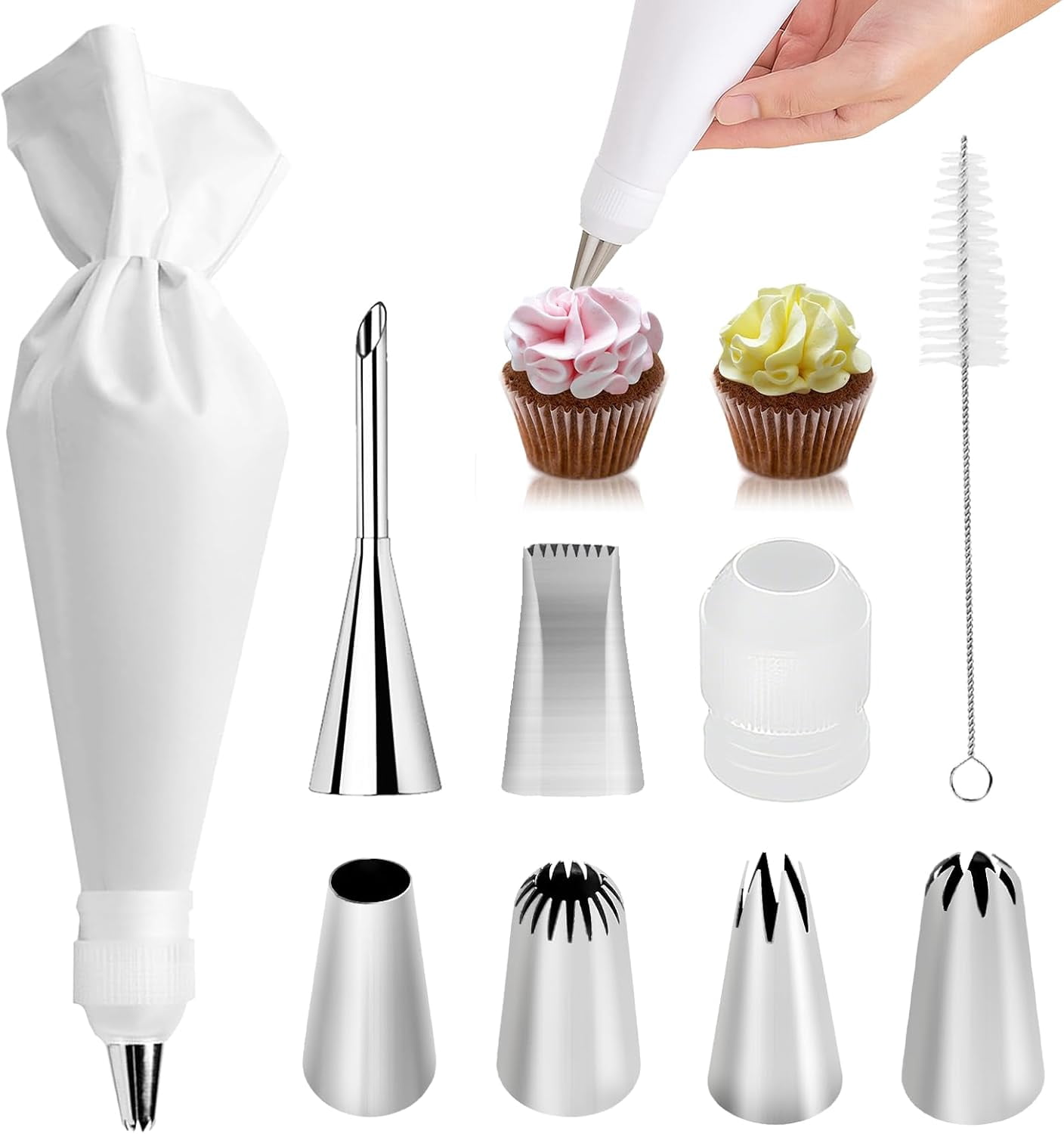 9-Piece Reusable Piping Bags and Tips Set-16inch Cotton Baking Kit with ...