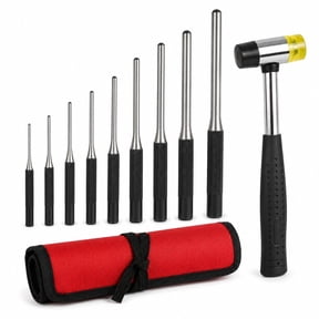 PurePick Roll Pin Punch Set, 9-Piece Pin Removal Tool Kit with Dual-Head Hammer and Carrying Case for Watch, Jewelry and Automotive Repair