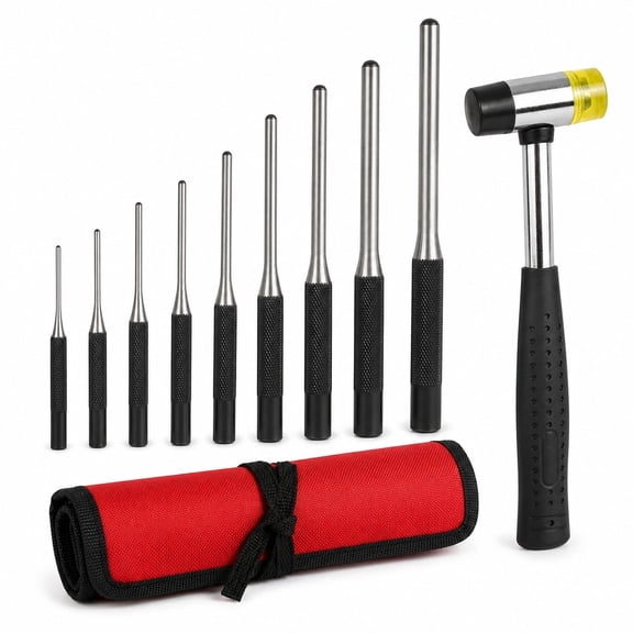 PurePick Roll Pin Punch Set, 9-Piece Pin Removal Tool Kit with Dual-Head Hammer and Carrying Case for Watch, Jewelry and Automotive Repair