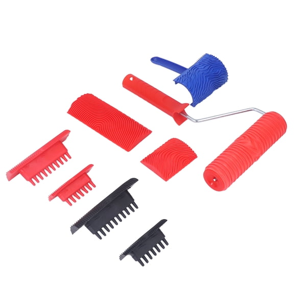 9-Piece Rubber Wood Grain Texture Roller Kit with Handle for DIY Wall, Floor, and Furniture Decoration