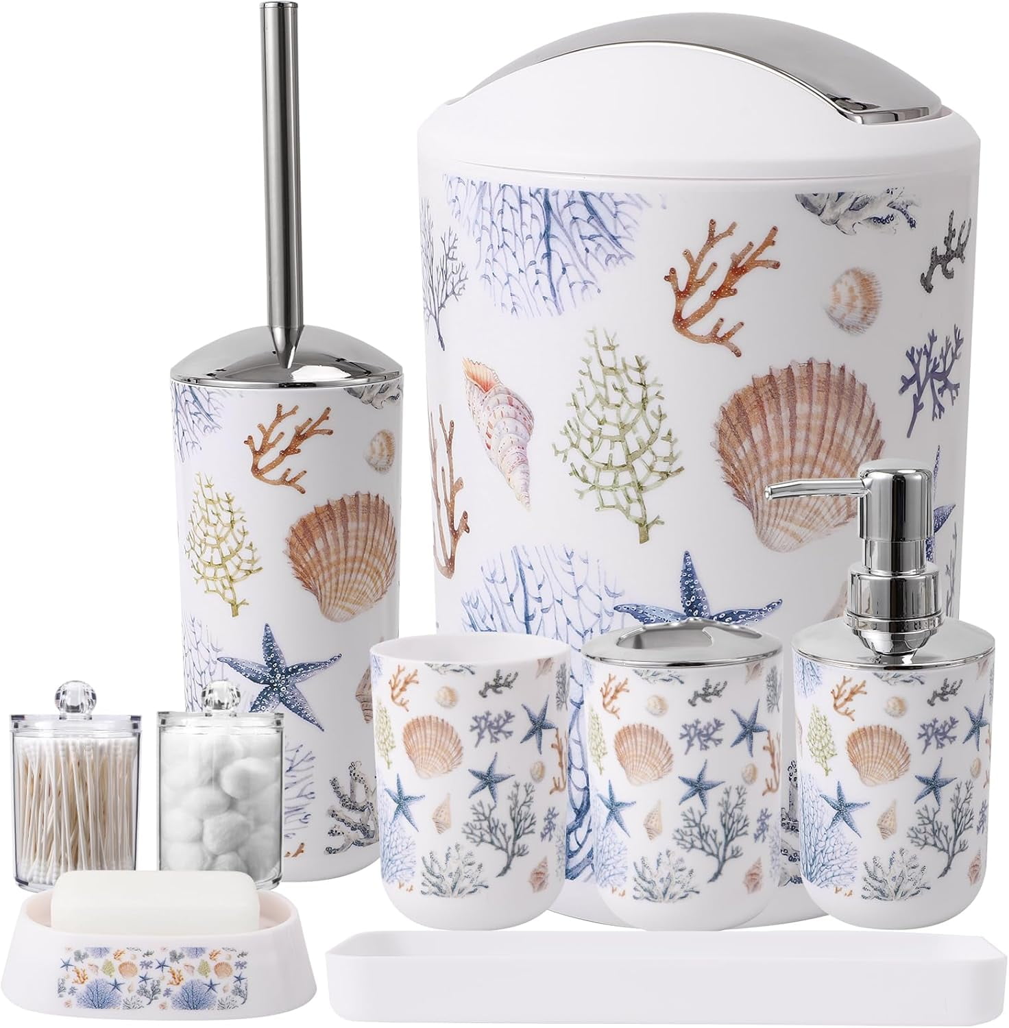 9 Piece Sea Themed Bathroom Accessories Set with Trash Can Ocean ...
