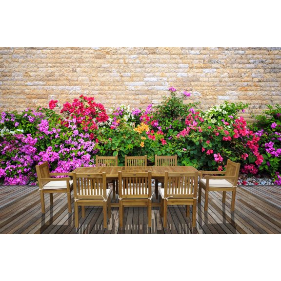 9 Piece Semi-Rectangular Teak Wood Elzas Patio Dining Set With Cushions