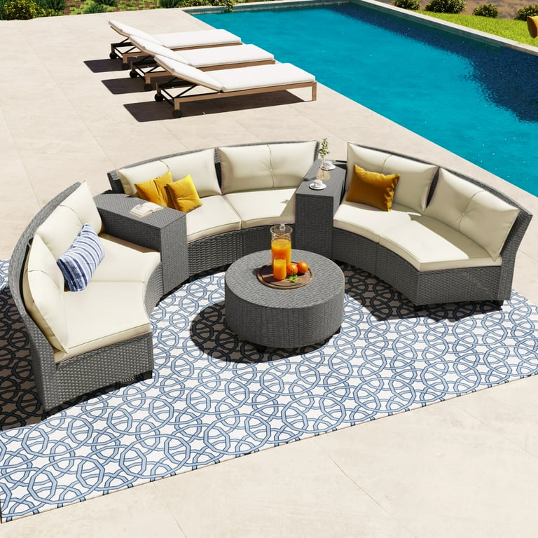 Set of Two Semi Circle Back Wicker Chairs with Seat Cushion Set of Two Semi Circle Back Wicker Chairs with Seat Cushion