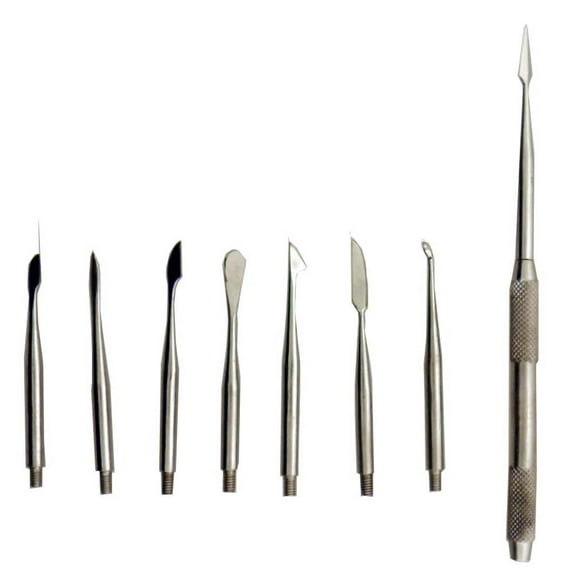 9 Piece Set Of Scalpels With Handle - Arrowhead, Spoon, Spatula, Sharp Edge Etc