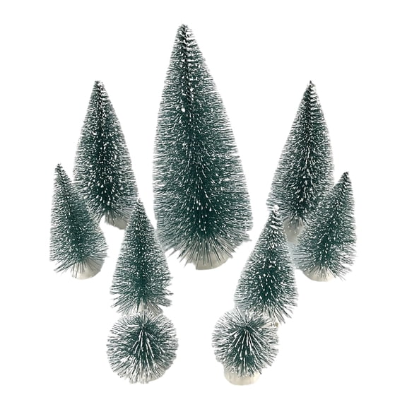 9 Piece Set of Frosted Tip Christmas Tree Figurine Decoration Various Sizes