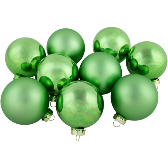 Northlight 2-Finish Glass Christmas Ball Ornaments - 2.5" (65mm) - Pistachio Green - 9ct