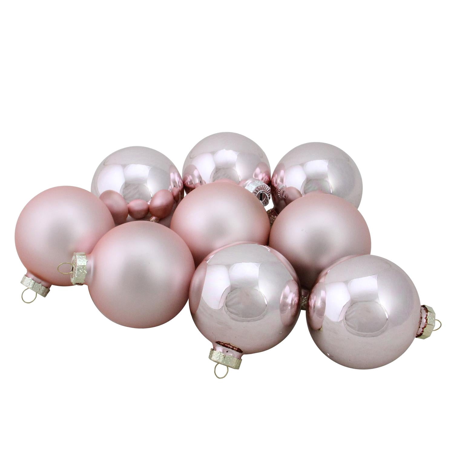 9-Piece Shiny and Matte Pink Glass Ball Christmas Ornament Set 2.5" (65mm)