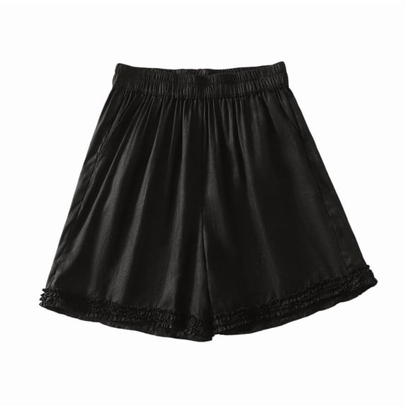 9 Piece Shorts Loungewear Women’s Ruffle Home Shorts Elastic Waist Lace Shorts Summer Casual Home Sleepwear Loungewear Bottoms Black XL