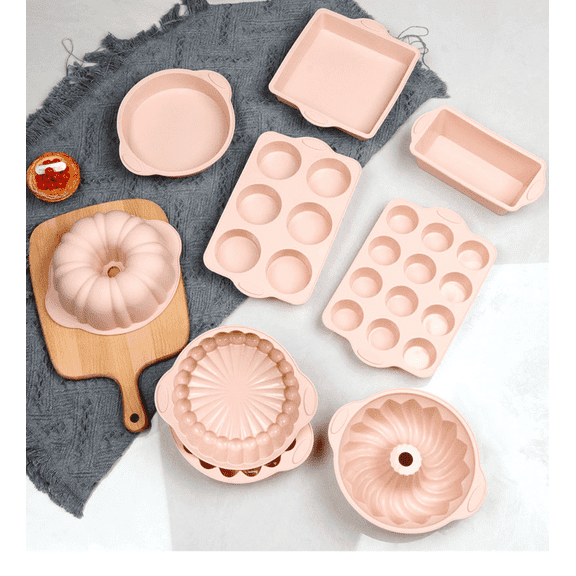 Dintonin 9-Piece Silicone Bakeware Set  Non-Stick Cake Mold, Muffin Pan, Bread & Loaf Pans, Oven & Dishwasher Safe