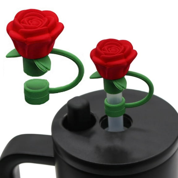 9-Piece Silicone Straw Caps Dust-Proof Rose Design for 10mm Reusable Cups Multiple Colors