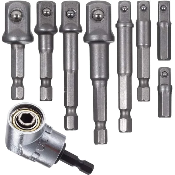 9 Piece Socket Adapter Impact Hex Shank Drill Bits Bar Set And Right Angle Drill