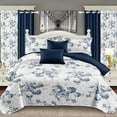 thumbnail image 1 of 9pcs Quilt Bedding Set Blue Floral Bedspread Queen Size for Modern Bedroom, Lightweight Comforter with 2 Pillow Shams, 6 Matching Curtains 86x86In, 1 of 7