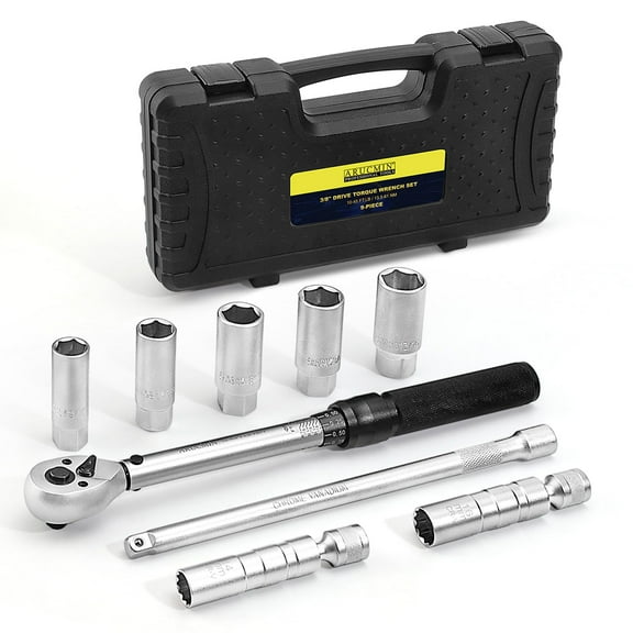 9-Piece Spark Plug Socket Set with 3/8 Inch Drive Click Torque Wrench,72 Tooth 10-45 Ft.Lbs (13.5-61Nm) Torque Wrench Set CR-V Steel Magnetic Swivel Spark Plug Set