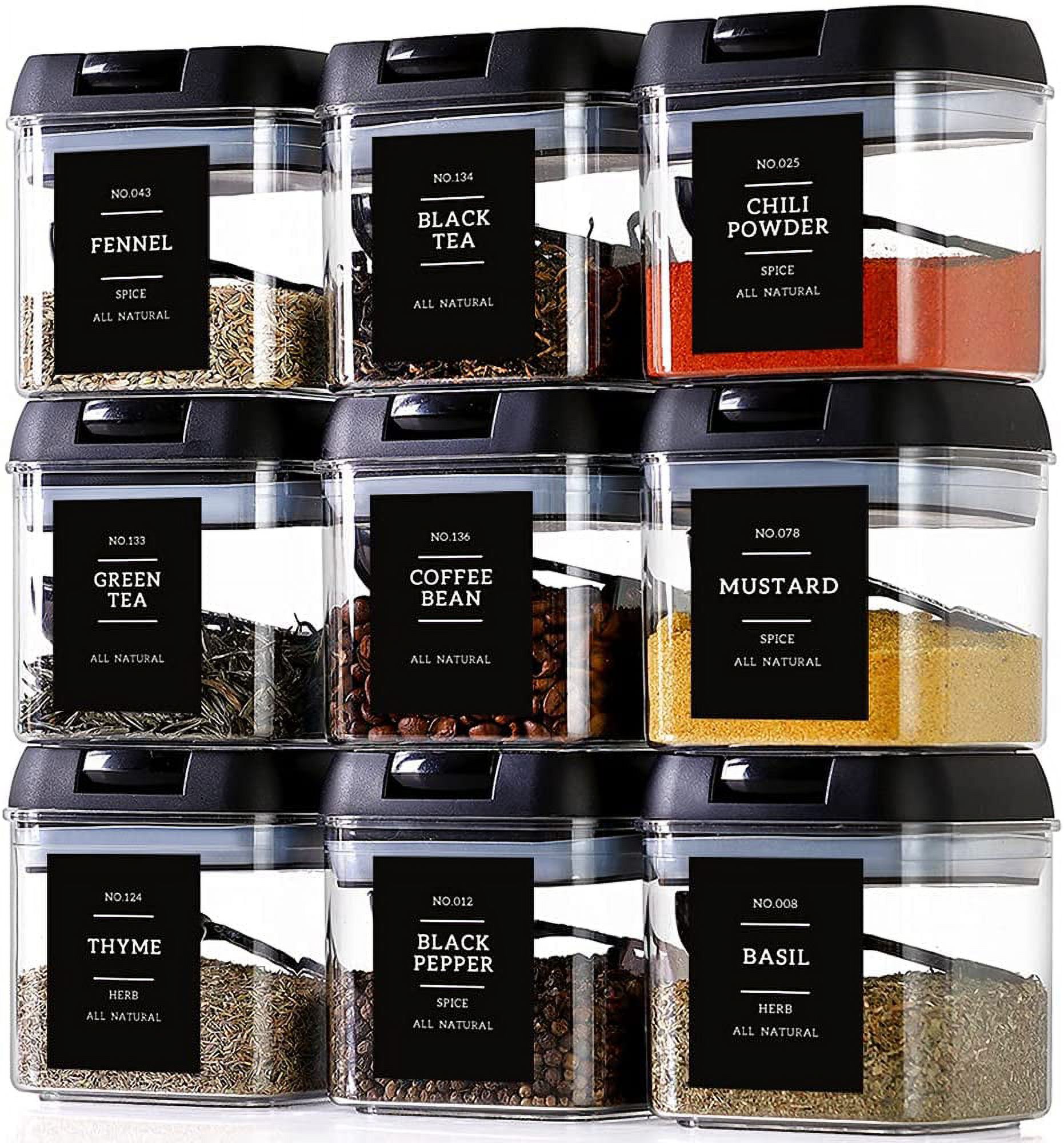 9Piece Spice Containers with Labels Large Plastic Tea Storage