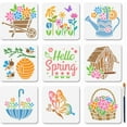 thumbnail image 1 of 9-Piece Spring Nature Stencil Set - Flowers Birds Bee Butterfly Birdhouse Basket Umbrella Templates 5.9x5.9 Inch for Painting on Wood Walls Windows - DIY Craft Home Decor for making, 1 of 9