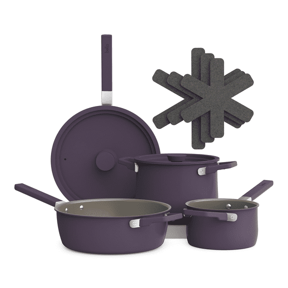 9 Piece Stackable Ceramic Nonstick Cookware Set Compatible with All Stovetops & Oven Safe