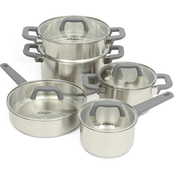 9-Piece Stainless Steel 5-Ply Encapsulated Base Cookware Set with Stay-Cool Handles Dishwasher Safe Induction Compatible Bestseling