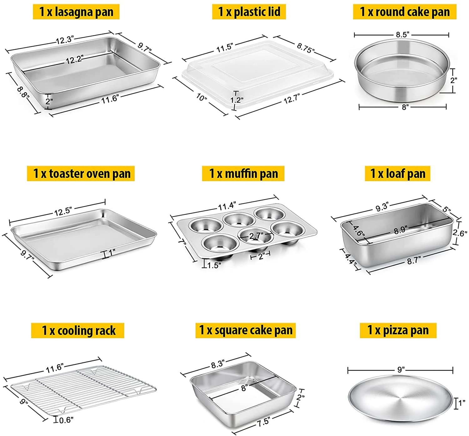 9-Piece Stainless Steel Bakeware Set with Lasagna Pan, Cake Pans & More ...