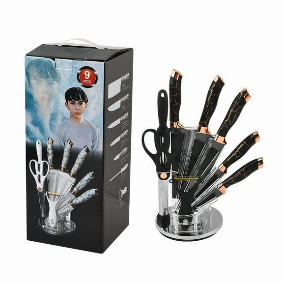 9-Piece Stainless Steel Kitchen Knife Set | W/ Holder Sharpening Stick & Scissors Peeler