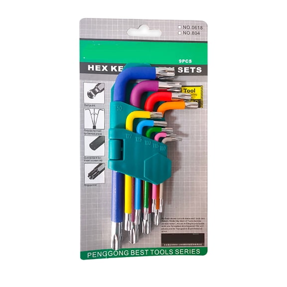 9-Piece   Star Wrench Set with Storage Rack - Multi-Color T10-T50 Security Hex Key Tool Kit for Furniture Appliance Repair 9Pcs Small Appliances