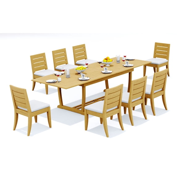 9-Piece Teak Dining Set: 117" Rectangle Extendable Table + 8 Atnas Armless Chairs