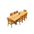 thumbnail image 1 of 9-Piece Teak Dining Set: 117" Rectangle Extendable Table + 8 Charleston Stacking Armless Chairs, 1 of 14