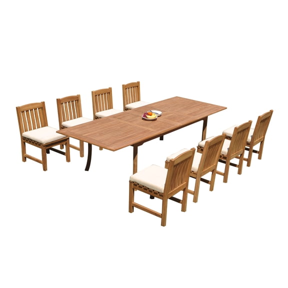 9-Piece Teak Dining Set: 117" Rectangle Extendable Table + 8 Devon Armless Chairs