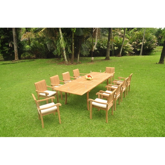 9-Piece Teak Dining Set: 117" Rectangle Extendable Table + 8 Napa Stacking Arm Chairs