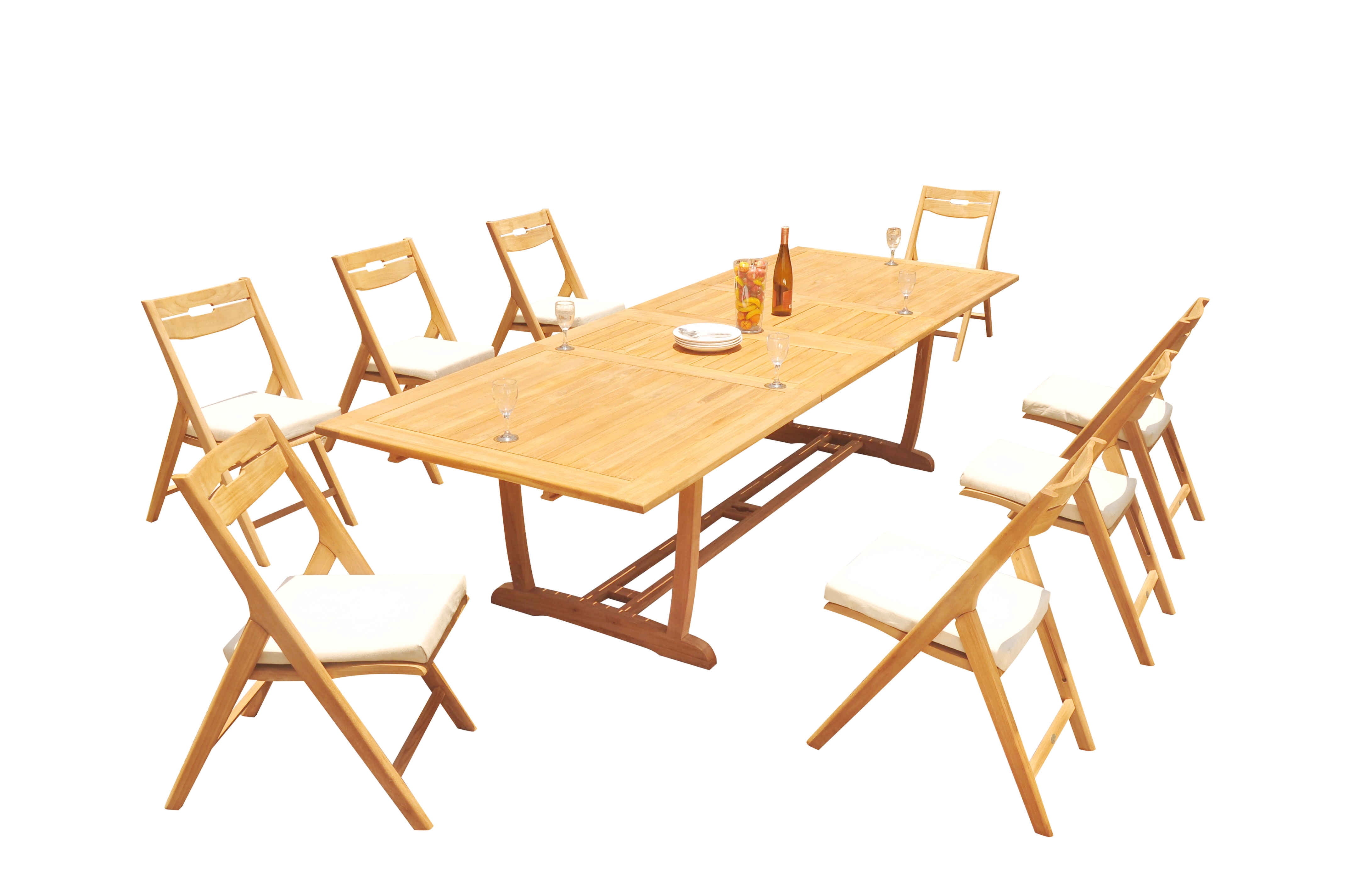 9-Piece Teak Dining Set: 117" Rectangle Extendable Table + 8 Surf ...