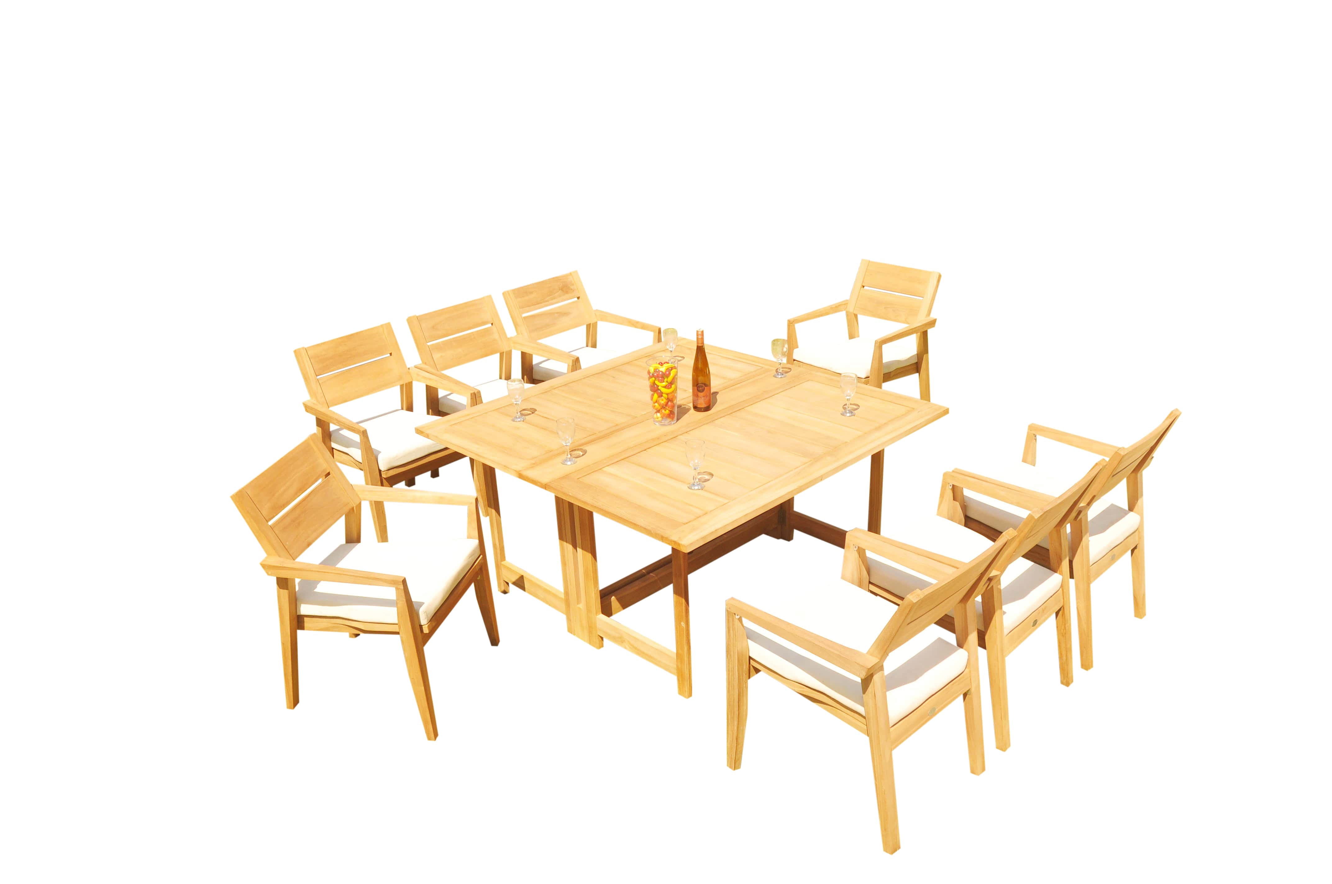 9-Piece Teak Dining Set: 60" Butterfly Folding Table + 8 Cellore ...