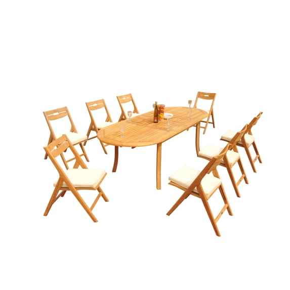 9-Piece Teak Dining Set: 94" Oval Extendable Table + 8 Surf Folding Armless Chairs