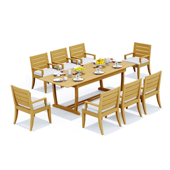 9-Piece Teak Dining Set: 94" Rectangle Extendable Table + 8 Atnas Arm Chairs