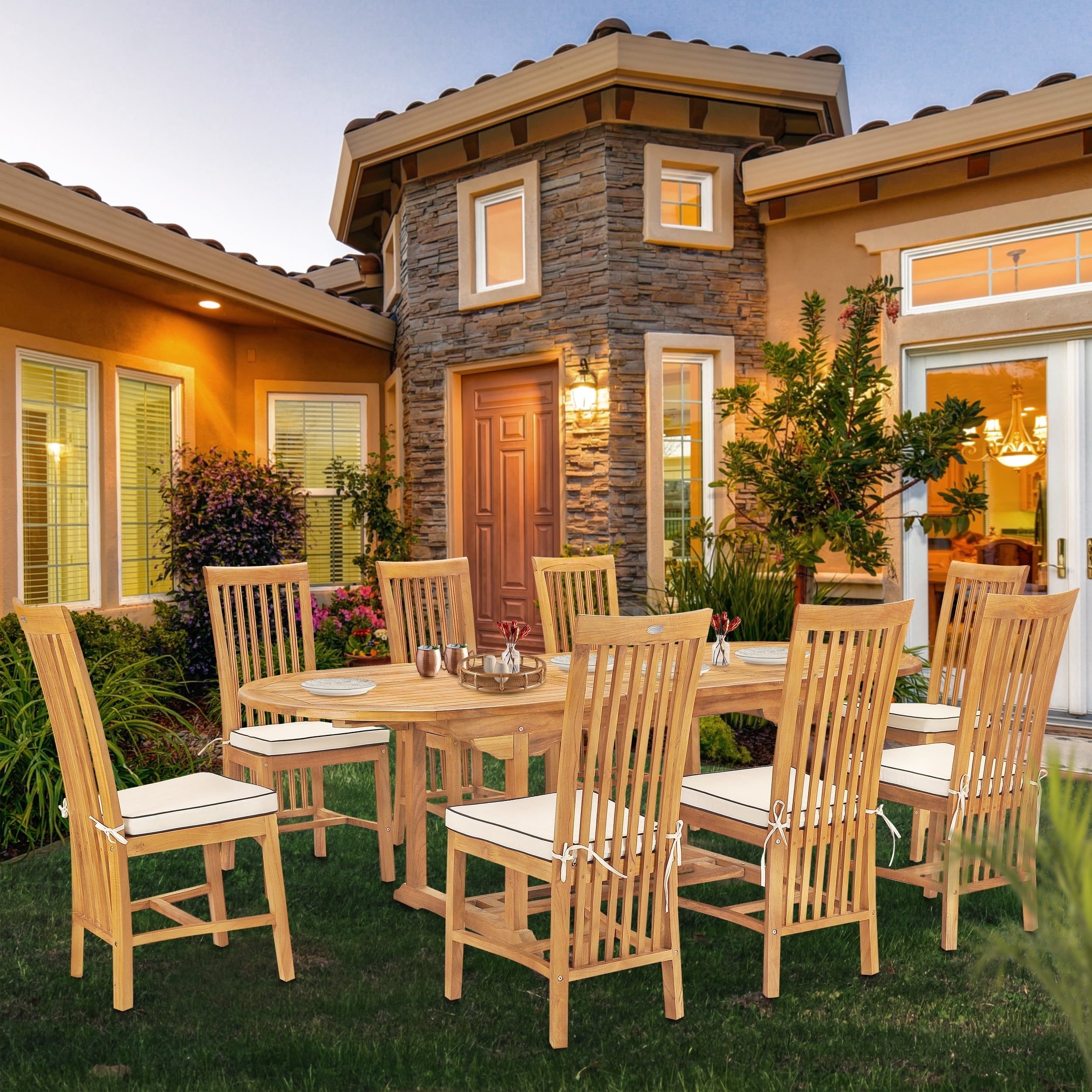 9 Piece Teak Wood Balero Outdoor Patio Dining Set including Oval ...