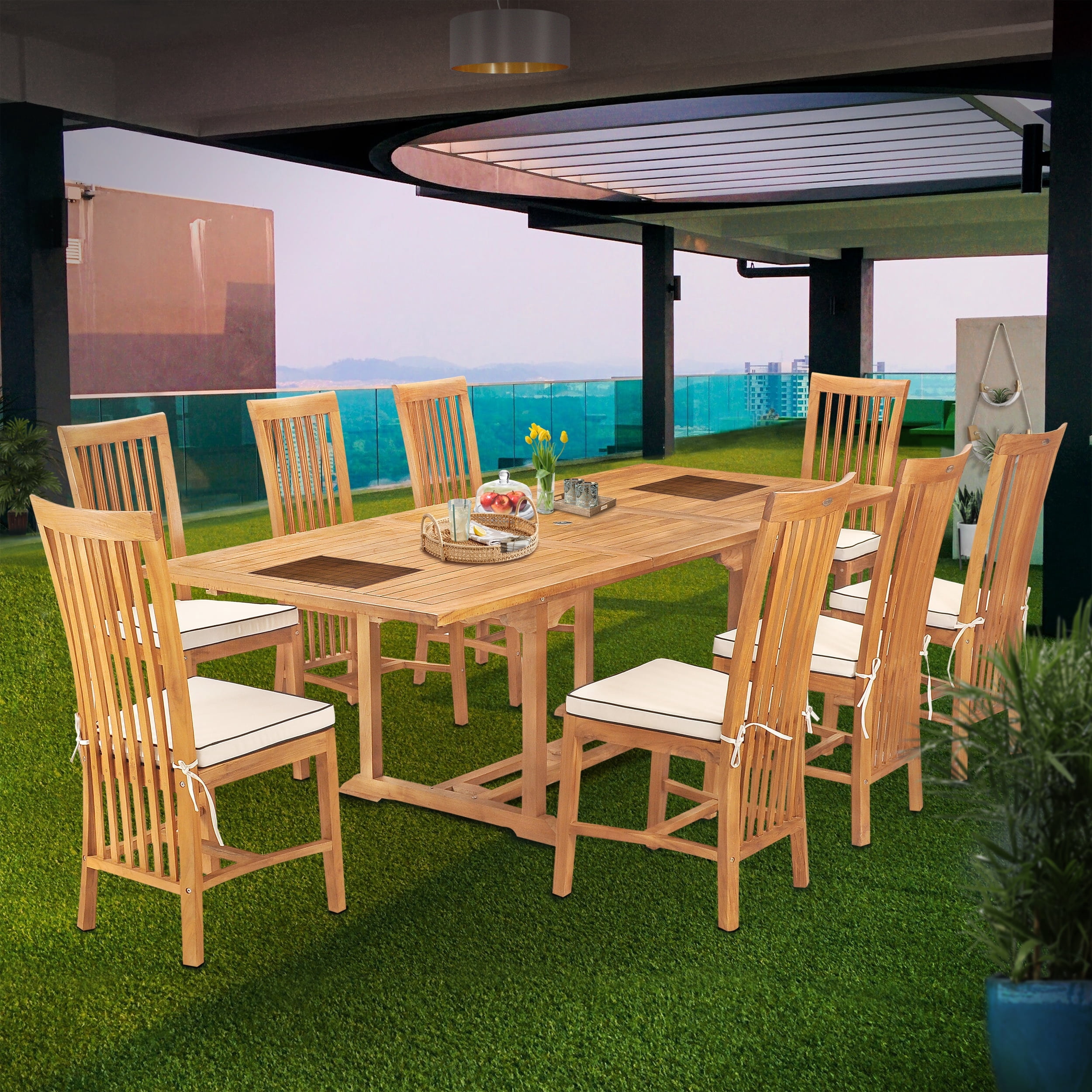 9 Piece Teak Wood Balero Outdoor Patio Dining Set including Rectangular ...
