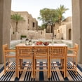 thumbnail image 1 of 9 Piece Teak Wood Maldives Outdoor Patio Bistro Bar Set, 71" Bar Table, 2 Bar Chairs with Arms and 6 Armless Bar Chairs, 1 of 5