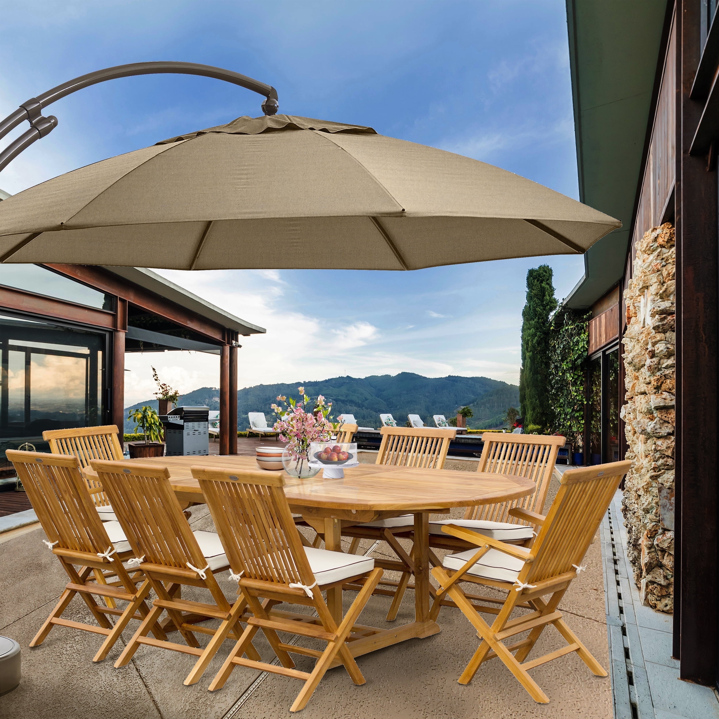 9 Piece Teak Wood Miami Outdoor Patio Dining Set with Oval Extension ...