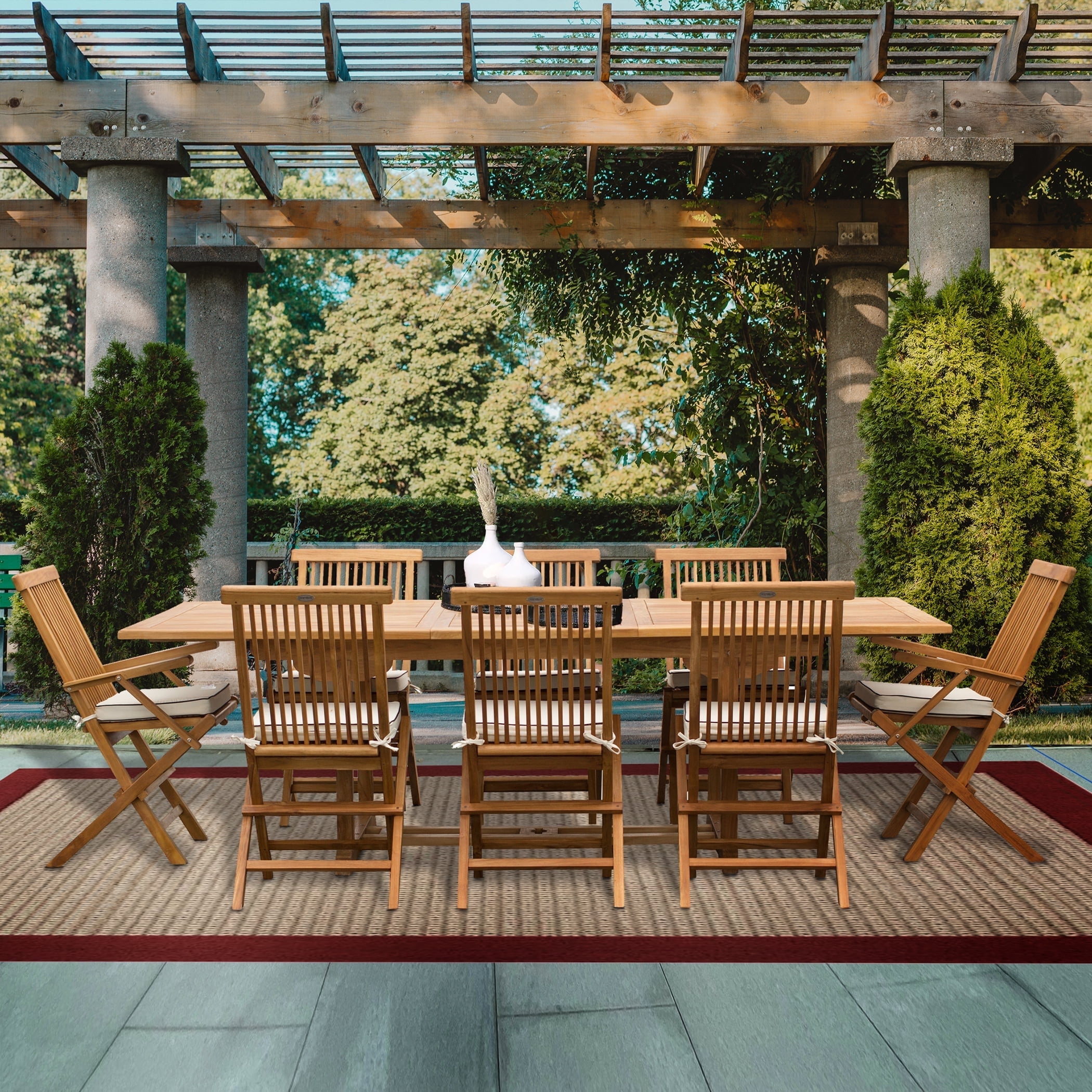 9 Piece Teak Wood Miami Outdoor Patio Dining Set with Rectangular ...