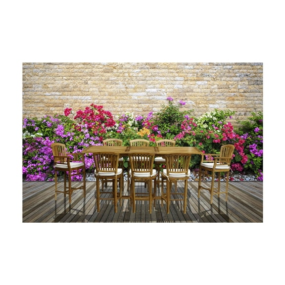 9 Piece Teak Wood Orleans Bar Patio Dining Set With Cushions