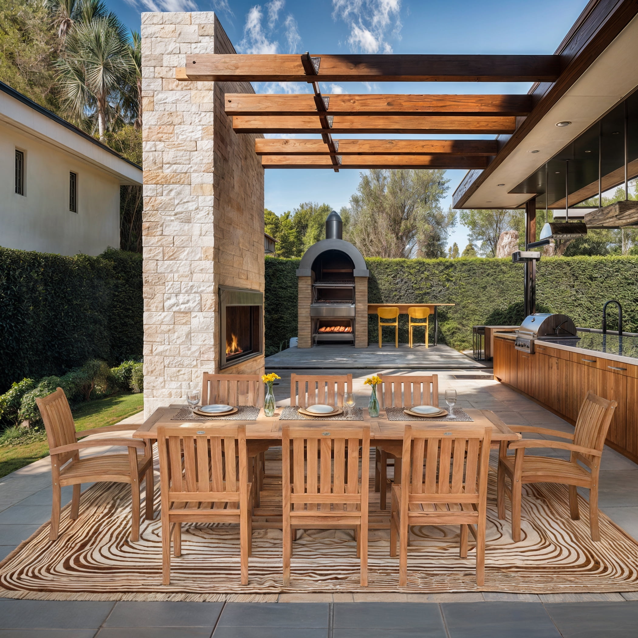 9 Piece Teak Wood Outdoor Patio Dining Set including Rectangular ...