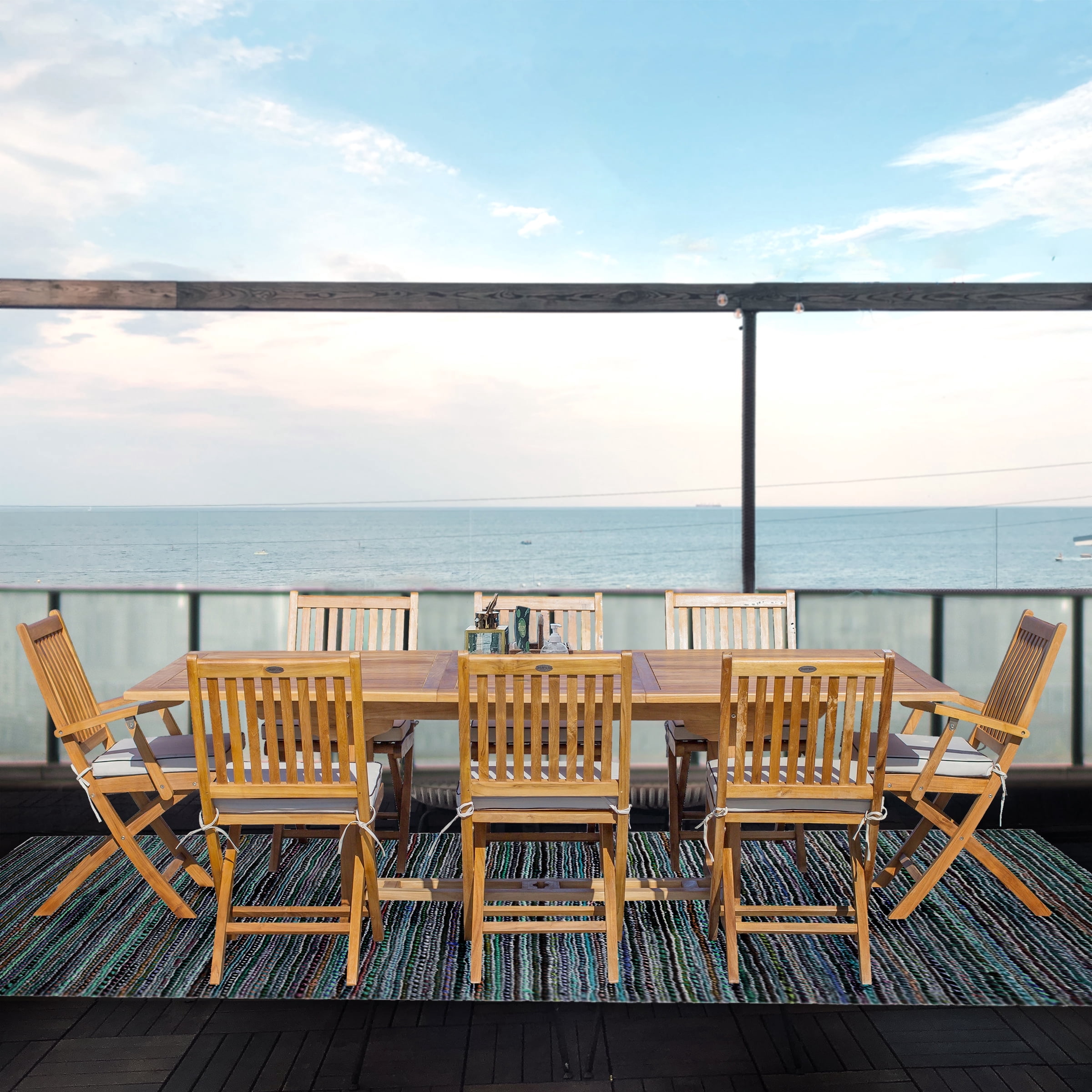 9 Piece Teak Wood Santa Monica Patio Dining Set with Rectangular ...