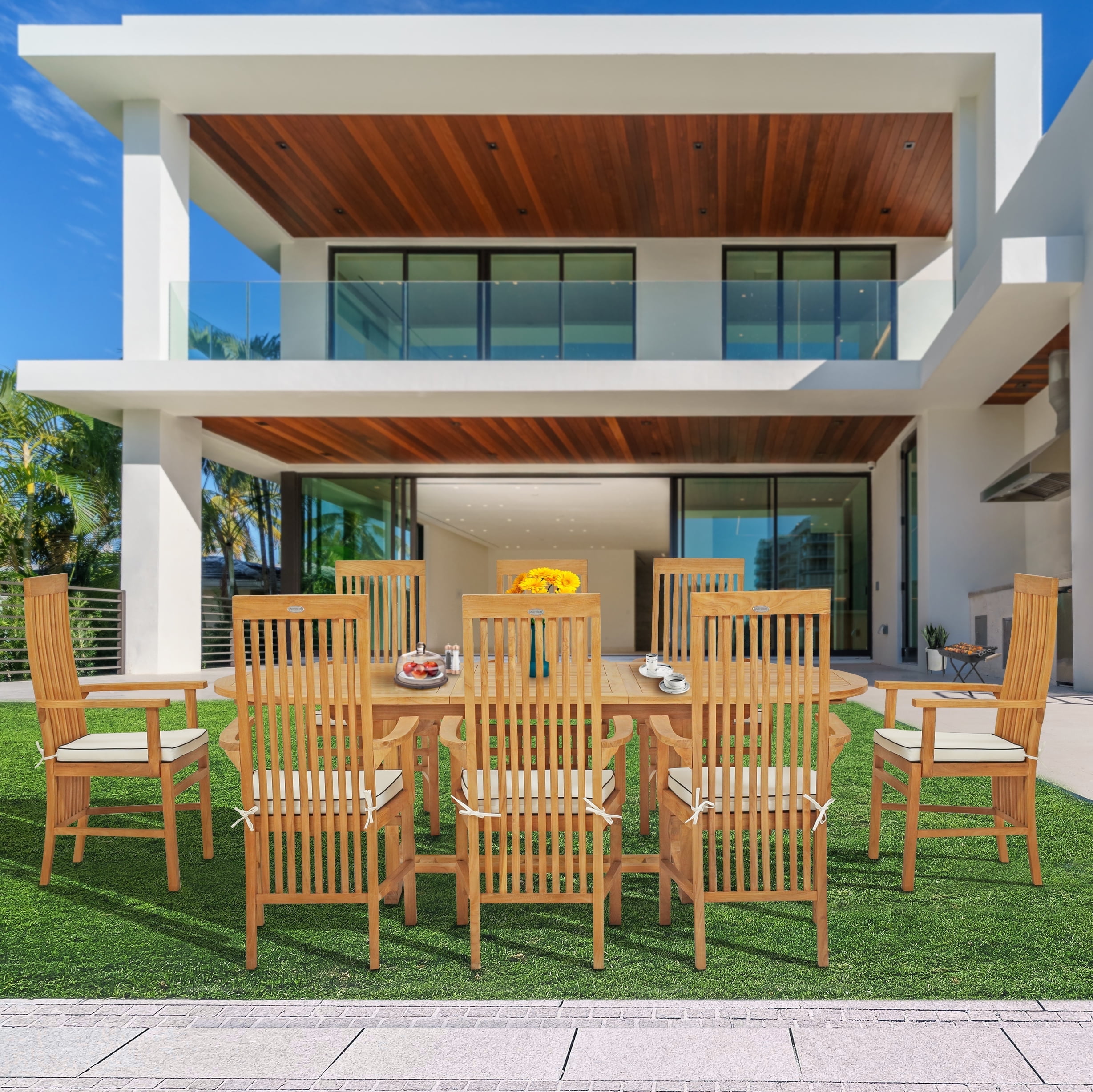 9 Piece Teak Wood West Palm Outdoor Patio Dining Set including Oval ...
