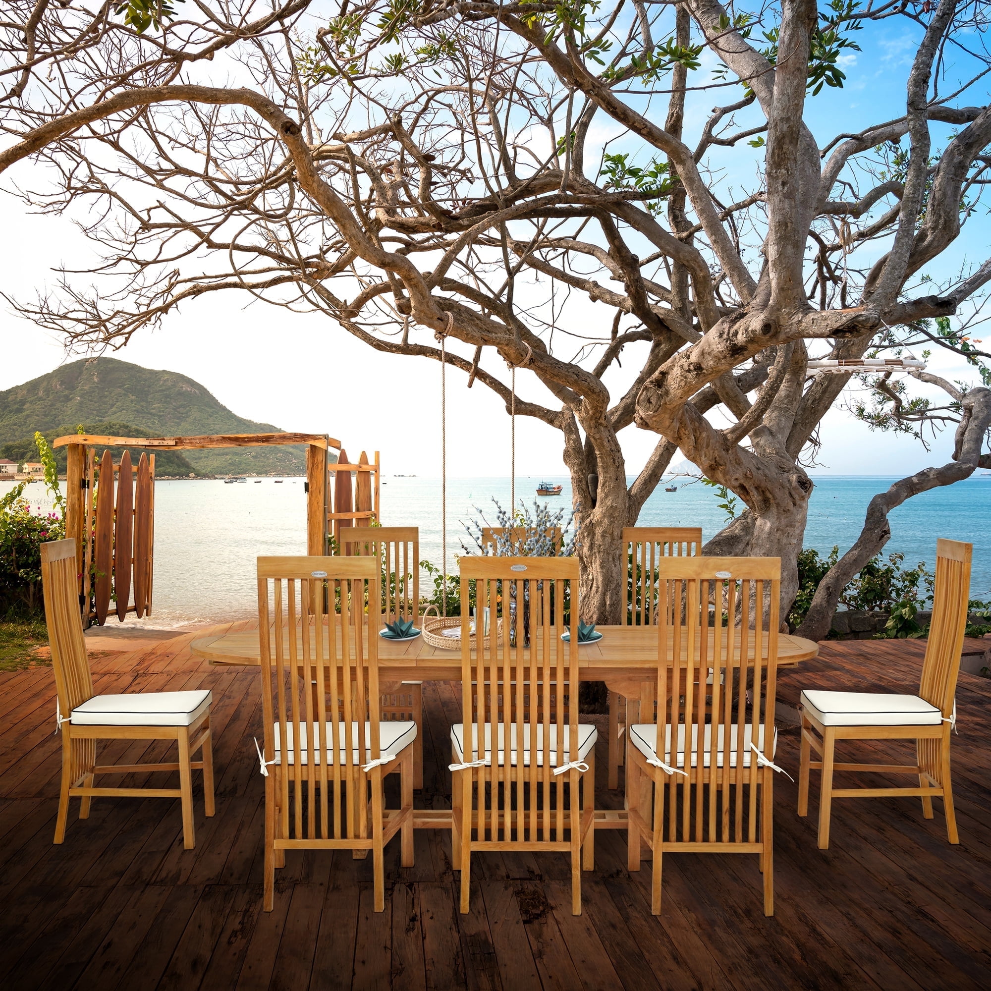 9 Piece Teak Wood West Palm Outdoor Patio Dining Set including Oval ...