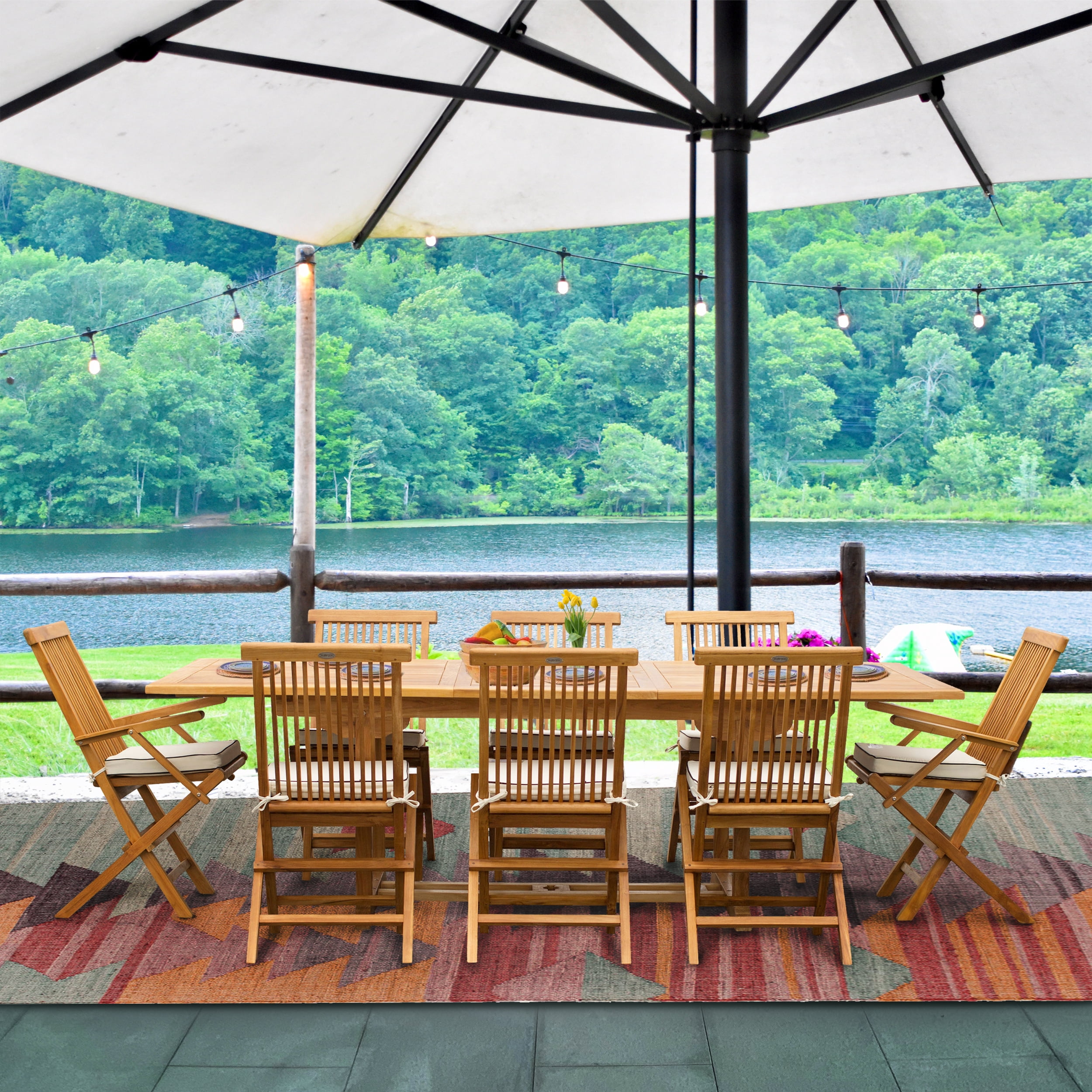 9 Piece Teak Wood West Palm Patio Dining Set with Rectangular Extension ...