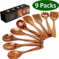 thumbnail image 1 of Natural Teak Wood Kitchen Utensils Set, 9 Piece Thickened Wooden Spoons and Spatula for Cooking, Non-Stick Heat Resistant Cookware, Brown, 1 of 10